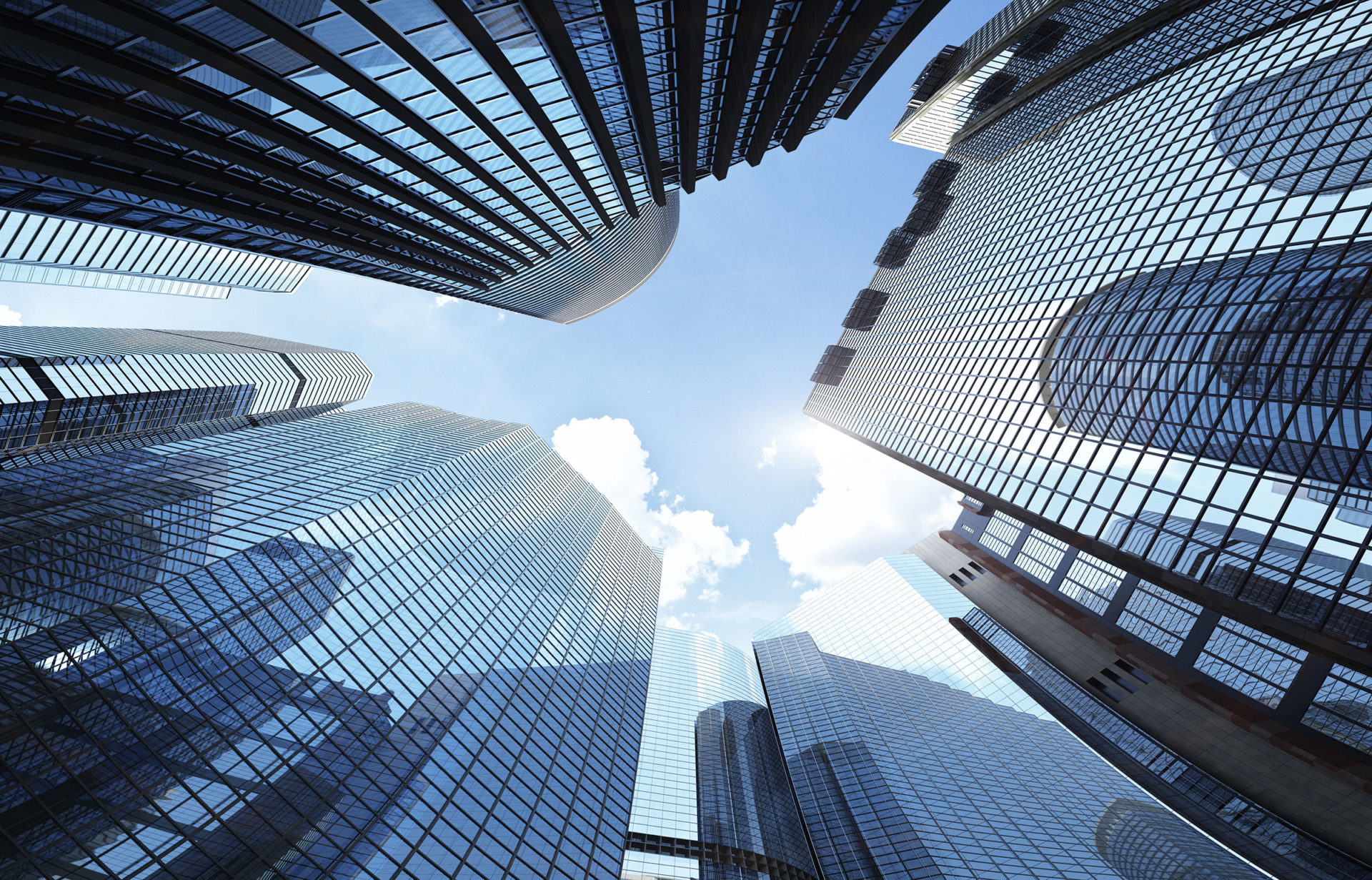 Skyscraper, Wolken und der Himmel sind ein Sinnbild für Internationalität und Multikulturelles.